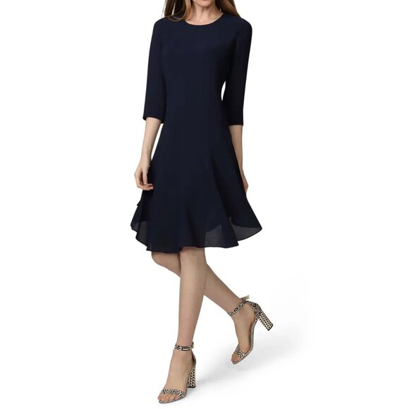 Donna Morgan 3/4 Sleeve A-Line Midi Dress US 10 Dark Navy - Picture 1 of 11